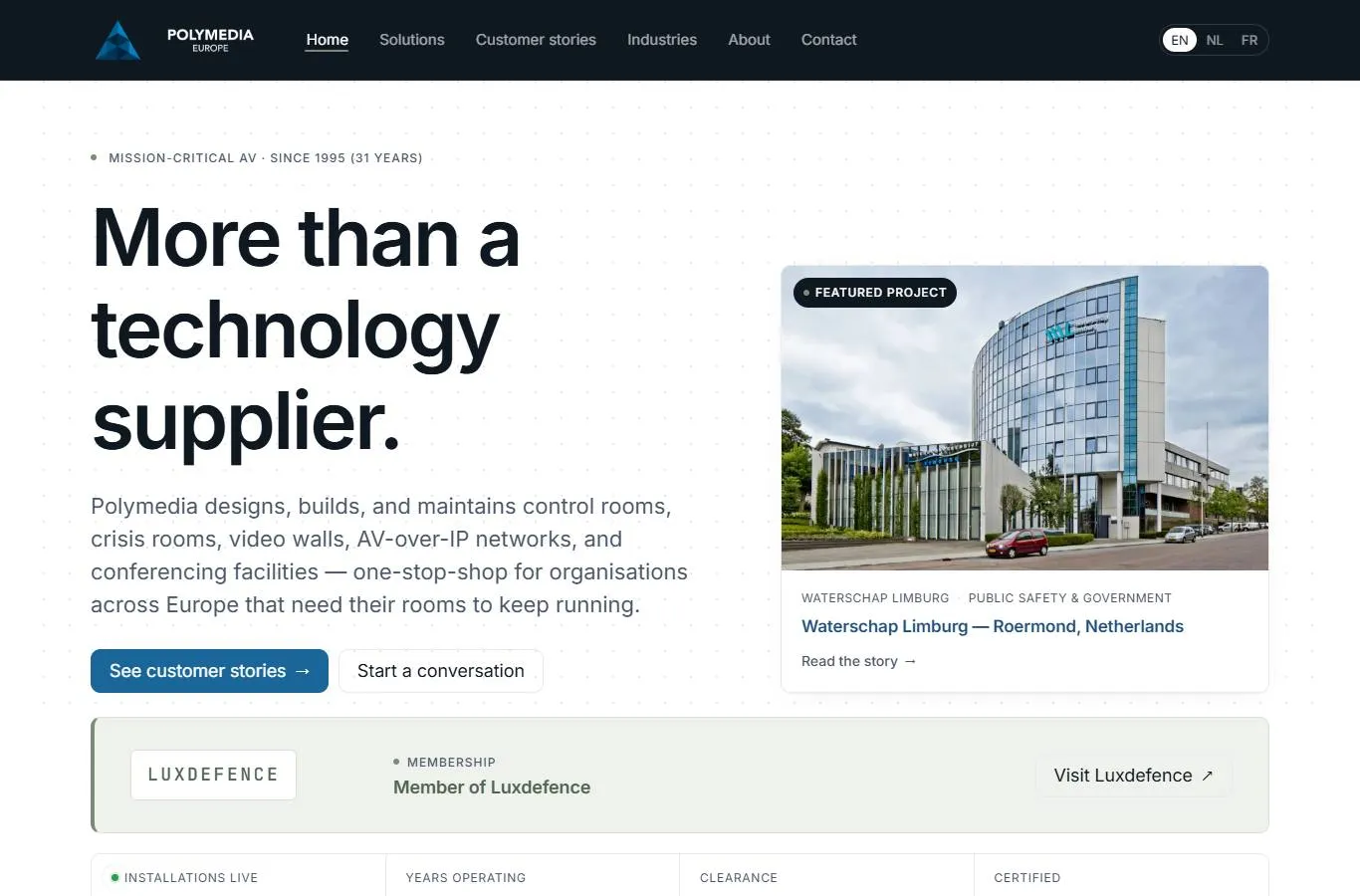 Polymedia Europe website — herontwerp door Stolk Labs